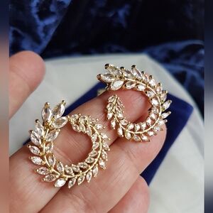 Swarovski Elements Gold Tone Marquis Wreath Earrings NEW